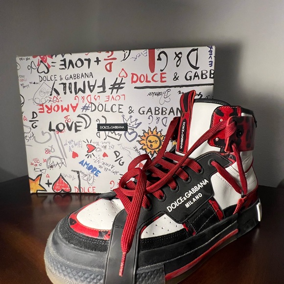 Dolce & Gabbana Men’s Leather High-Top Sneakers/Trainers EU43 - Red and Black